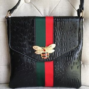 Crossbody Black Ostrich Print Black Purse Crossbody with Red New